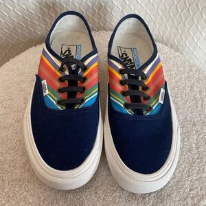 Vans Navy Multicolor Stripe Sneakers. Slip On/No Laces. Like New!